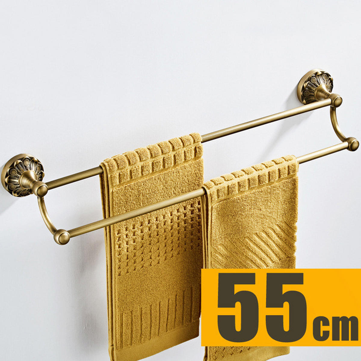 HANDTUCHHALTER – Vintage-Gold, Doppelstange – 55 cm Länge - Goldfarben, Metall (13.5/5/55cm)