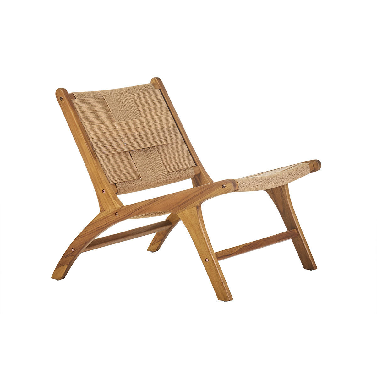 LOUNGESESSEL Massivholz Teak Geflochtenes Seil YARI - Braun, Holz (78/70/64.5cm) - Miliboo