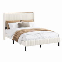 BETT mit Flügelkopfteil 140x200 cm Cord Beige/Cream - Beige, Metall (140/200cm) - Meubliv