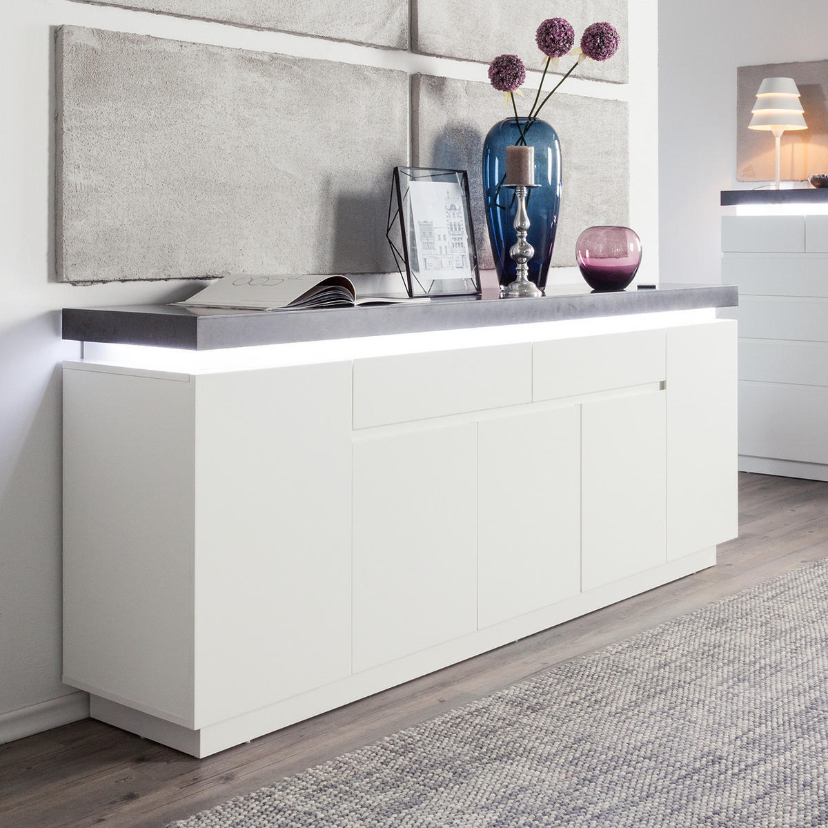 SIDEBOARD - MDF - Weiß/Grau, Holzwerkstoff (200/81/40cm) - home24