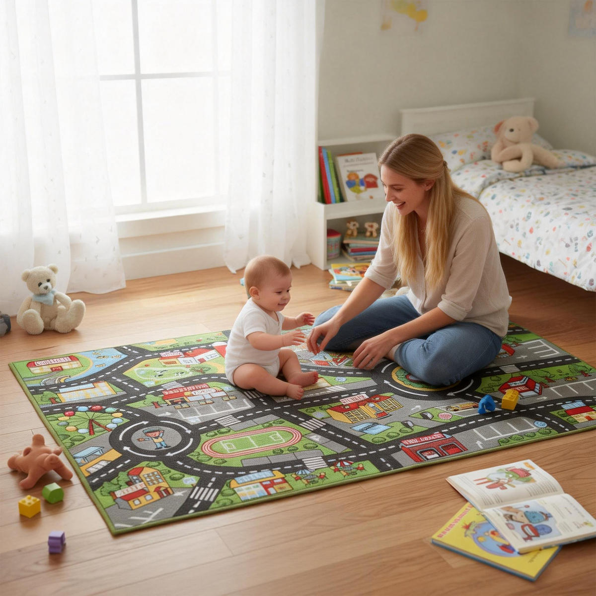 KRABBELMATTE Baby, Spielmatte 160x100cm Krabbeldecke mit Rutschfester Unterseite - Grau, Textil - AIYAPLAY