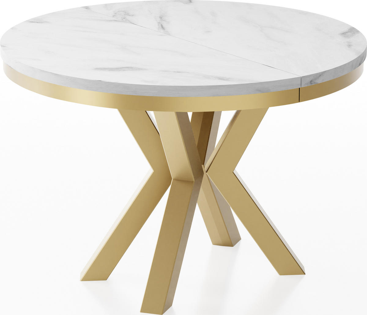 ESSTISCH Clara Gold runder ausziehbarer, Marmor Weiß 100-180/100/76 cm - Ecru/Goldfarben, Holzwerkstoff/Metall (100/100/76cm) - WFL GROUP