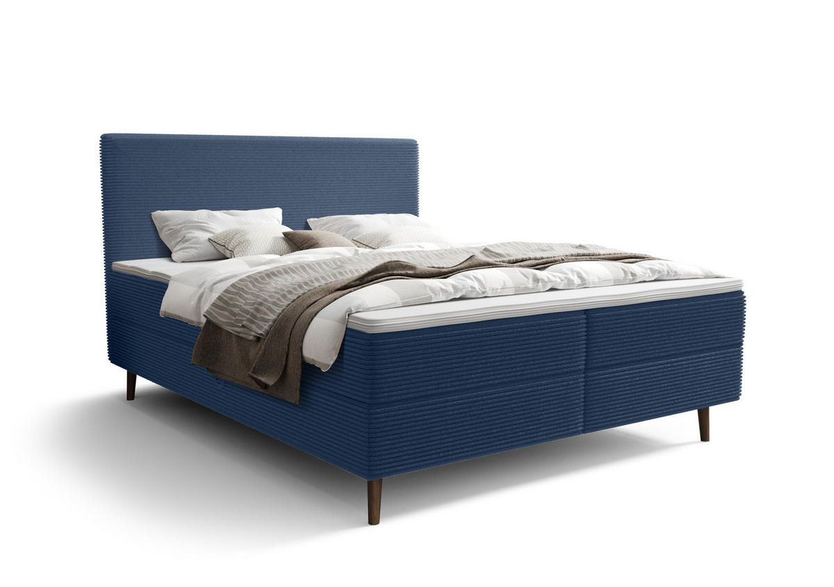BOXBETT NARA mit Matratze H3, Bonell und Topper 140x200 POSO 05 - Dunkelblau, Textil (140/200cm) - Bedante