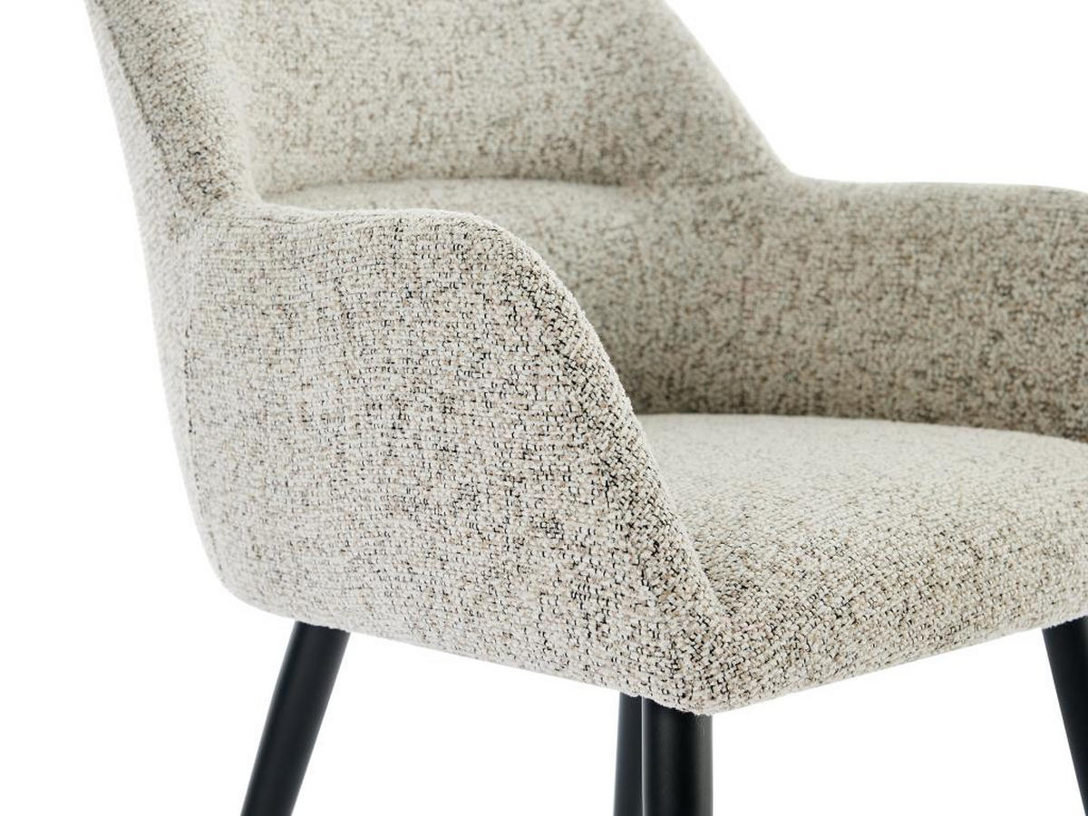 STUHL mit Armlehnen 2er-Set - Tweed-Stoff & schwarzes Metall - Cremefarben - HEKA - Creme, Textil (61/78/59.5cm) - Vente-Unique