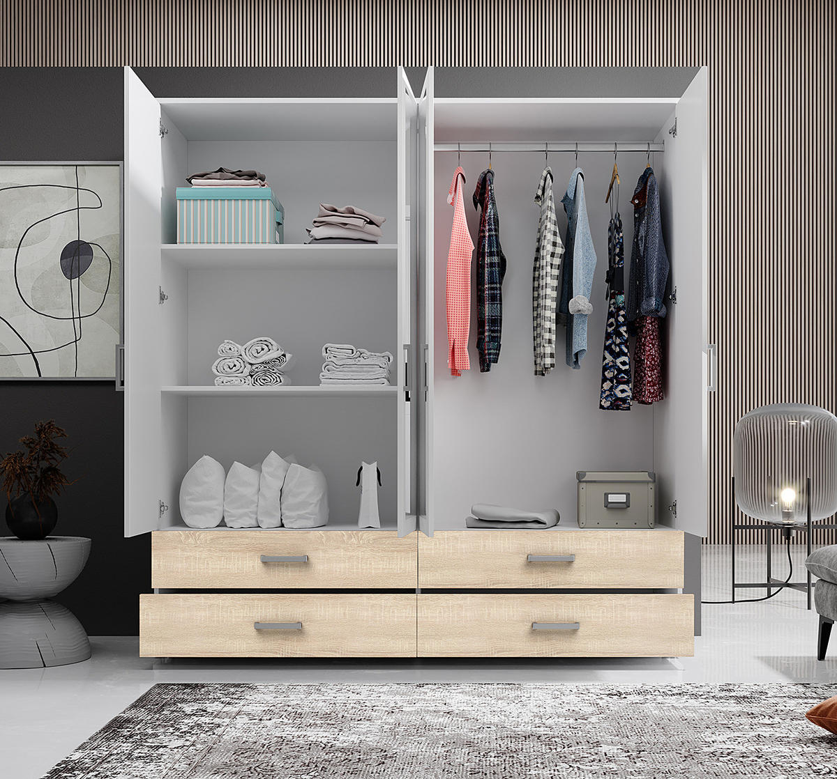 DREHTÜRENSCHRANK mit Spiegeltüren - Eichefarben/Silberfarben, Holzwerkstoff/Kunststoff (180/190/51cm) - home24