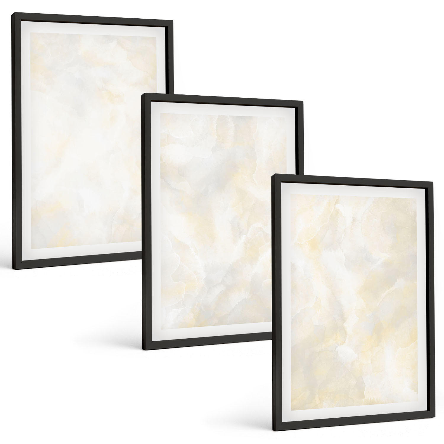 BILDER SET 3er Set - 40x60 cm Schwarzer Rahmen - Helles Strukturfarbendesign - Schwarz, Kunststoff (40/60cm) - TULUP