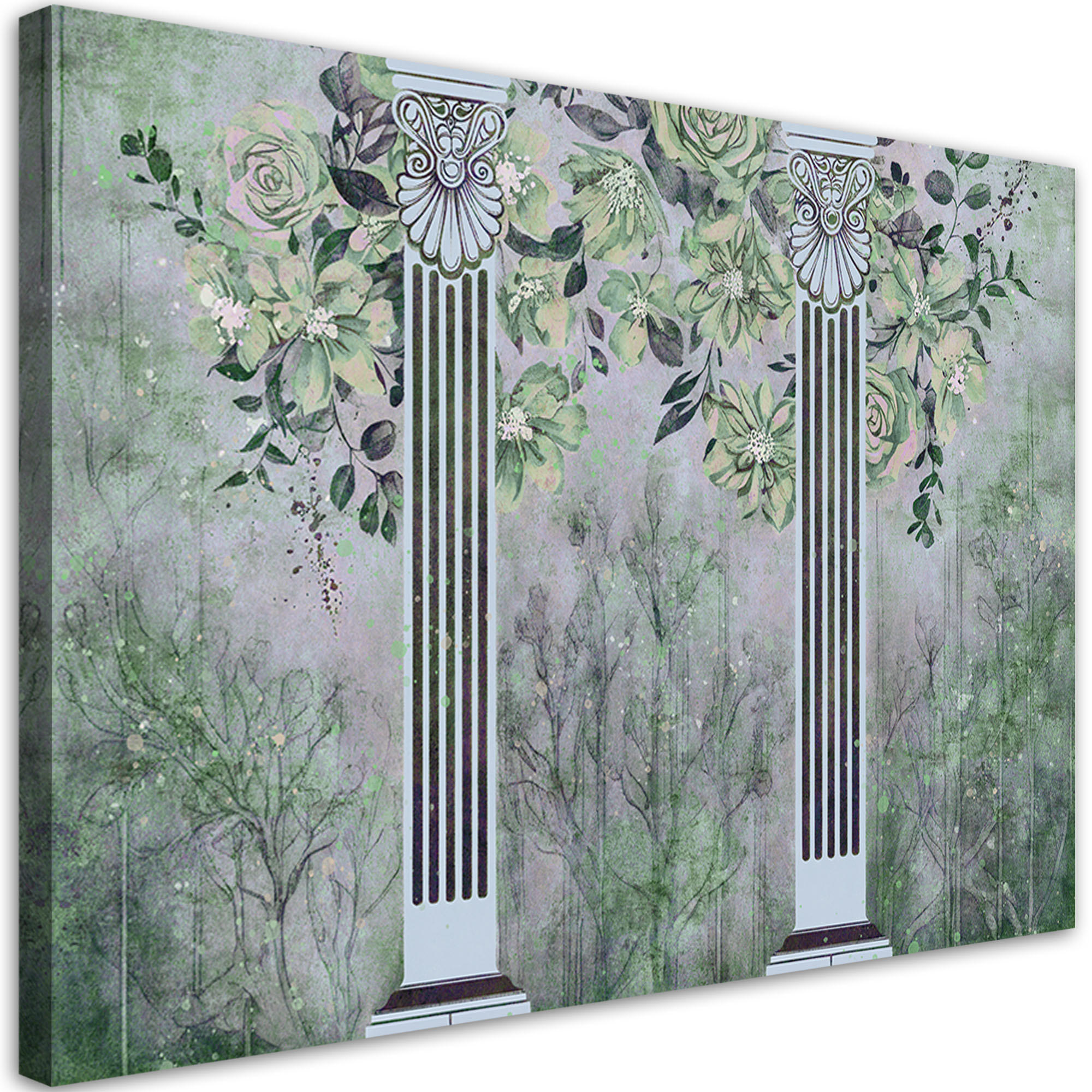 WANDBILD antike säulen und blumen - Grün, Textil (60/40cm) - Feeby