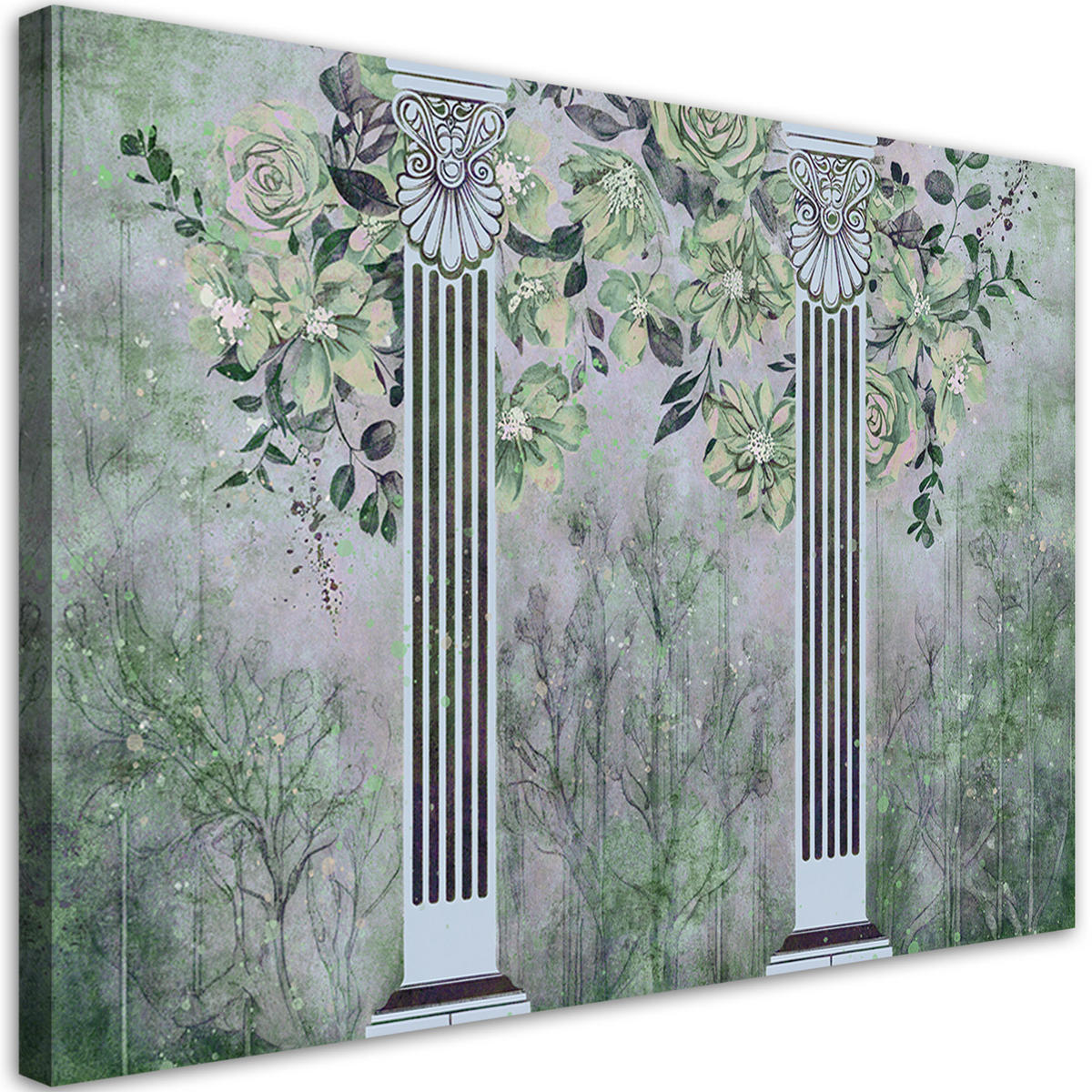 WANDBILD antike säulen und blumen - Grün, Textil (60/40cm) - Feeby