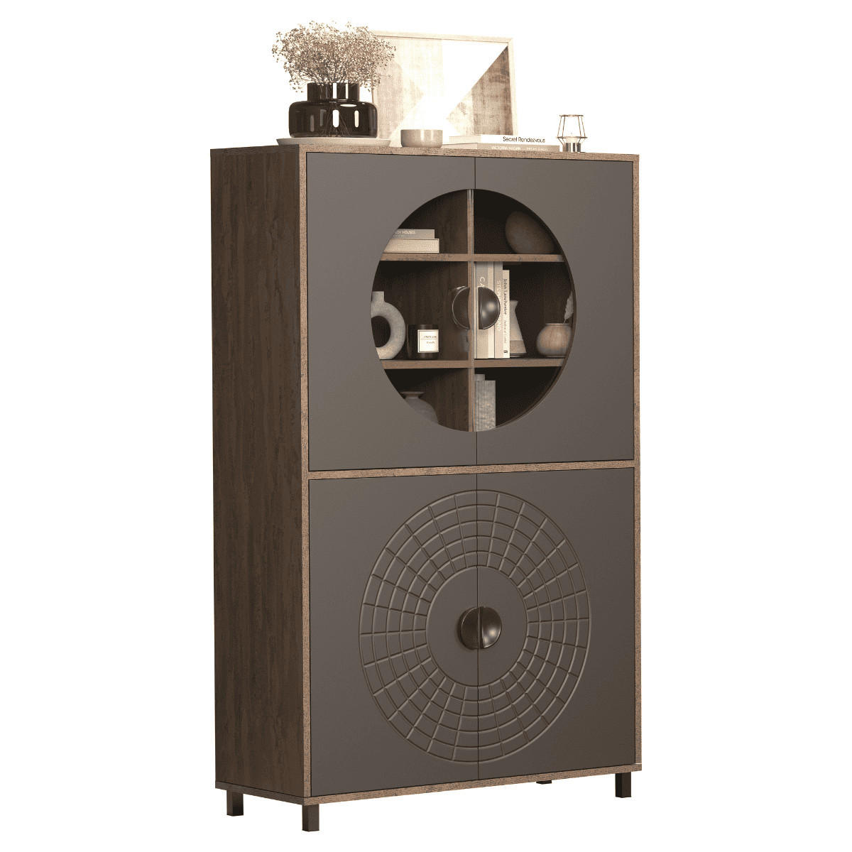 SIDEBOARD mit 4 türen, davon 2 mit gehärtetem glas - fusion 97/42/163 cm - Eschefarben, Holzwerkstoff (42/163/13cm) - Calicosy