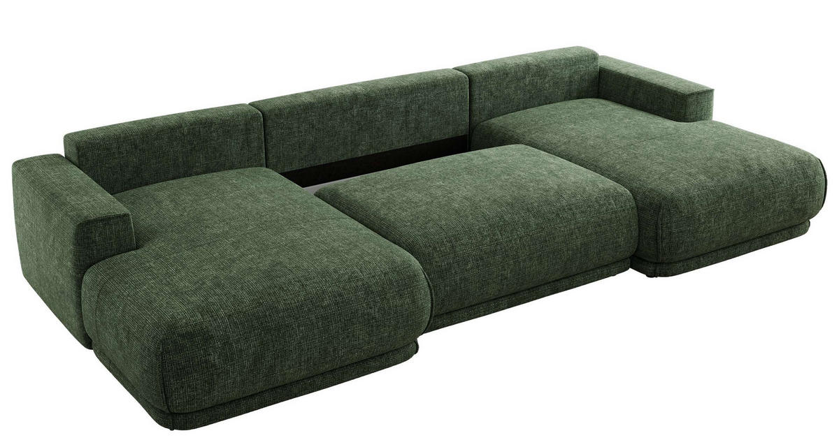 SEDACIA SÚPRAVA RINA U Tmavozelená Hrubo tkaná ženilka - čierna/tmavozelená, textil/plast (360/85/170cm) - MKS