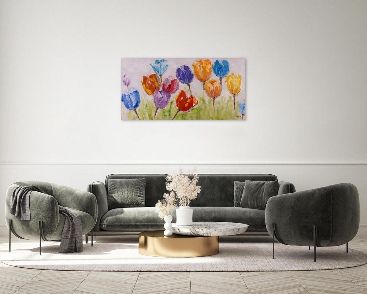 ACRYLBILD HANDGEMALT 120/60 cm - Blau/Gelb, Holz/Textil (120/60cm) - KUNSTLOFT