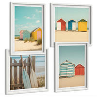 BILDER SET 4er Set - 50x50 cm & 40x60 cm Weißer Rahmen - Bunte Häuser, Strand, Sonne - Weiß, Kunststoff (50/50cm) - TULUP