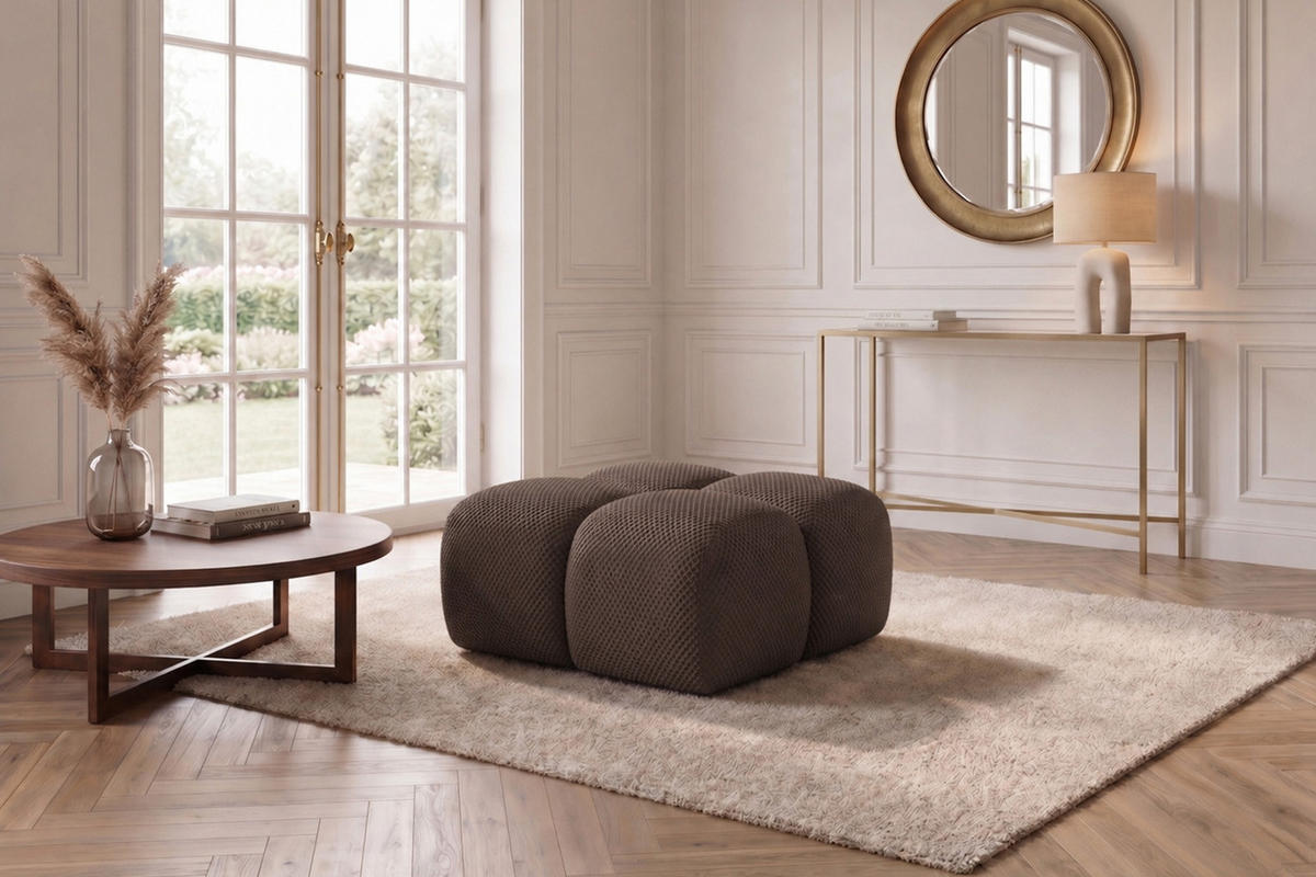 HOCKER, Pouf, Strukturierter Premiumstoff Sonic, Braun, Averro - Braun, Holz (88/42/88cm) - Kaiser Möbel