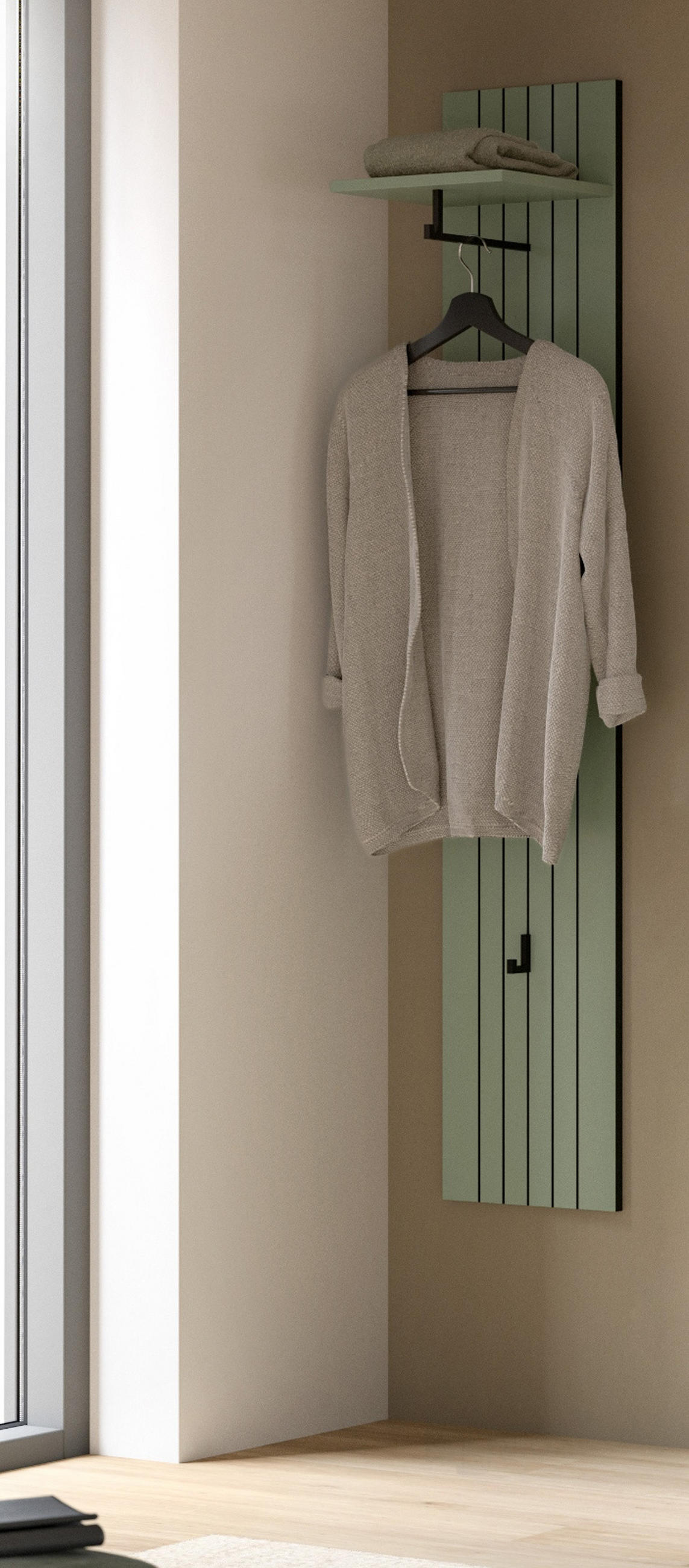 GARDEROBENPANEEL grün 31 x 160 cm, Wandgarderobe mit Kleiderstange - Grün, Holzwerkstoff/Metall (31/160/27cm) - Inn.Furn