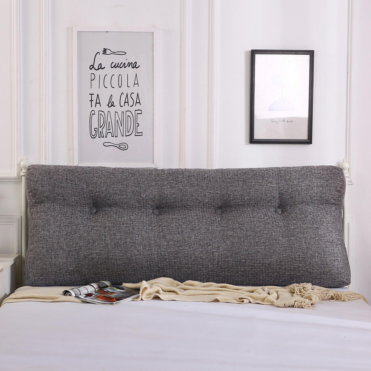 RÜCKENKISSEN Leinen Groß 200cm - Dunkelgrau, Textil (15/200cm) - Vercart