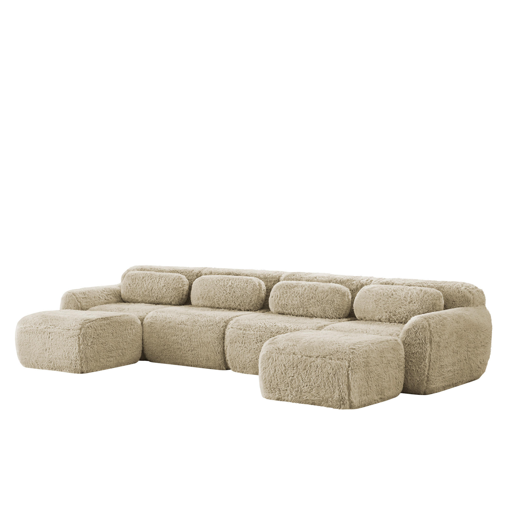 ECKSOFA 378/179/73 cm hellkhaki aus Plüschstoff rahmenlos und frei kombinierbar - Beige, Textil (179/378cm) - OKWISH
