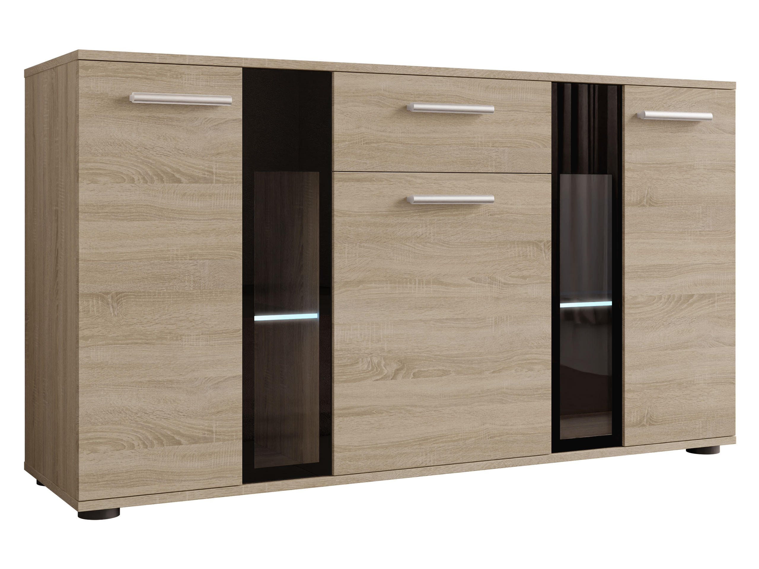 KOMMODE Salsa mit blauer LED Beleuchtung - Silberfarben/Sonoma Eiche, Holzwerkstoff (141/80/41cm) - MIRJAN24