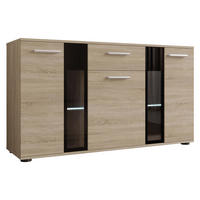 KOMMODE Salsa mit blauer LED Beleuchtung - Silberfarben/Sonoma Eiche, Holzwerkstoff (141/80/41cm) - MIRJAN24