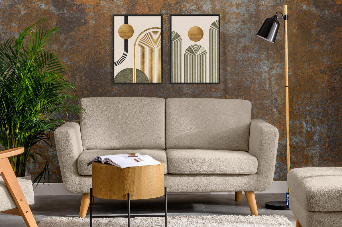 SOFA TAGIO mit Armlehnen, Creme - Creme/Braun, Buchenholz/Textil (153/80/84cm) - KONSIMO®