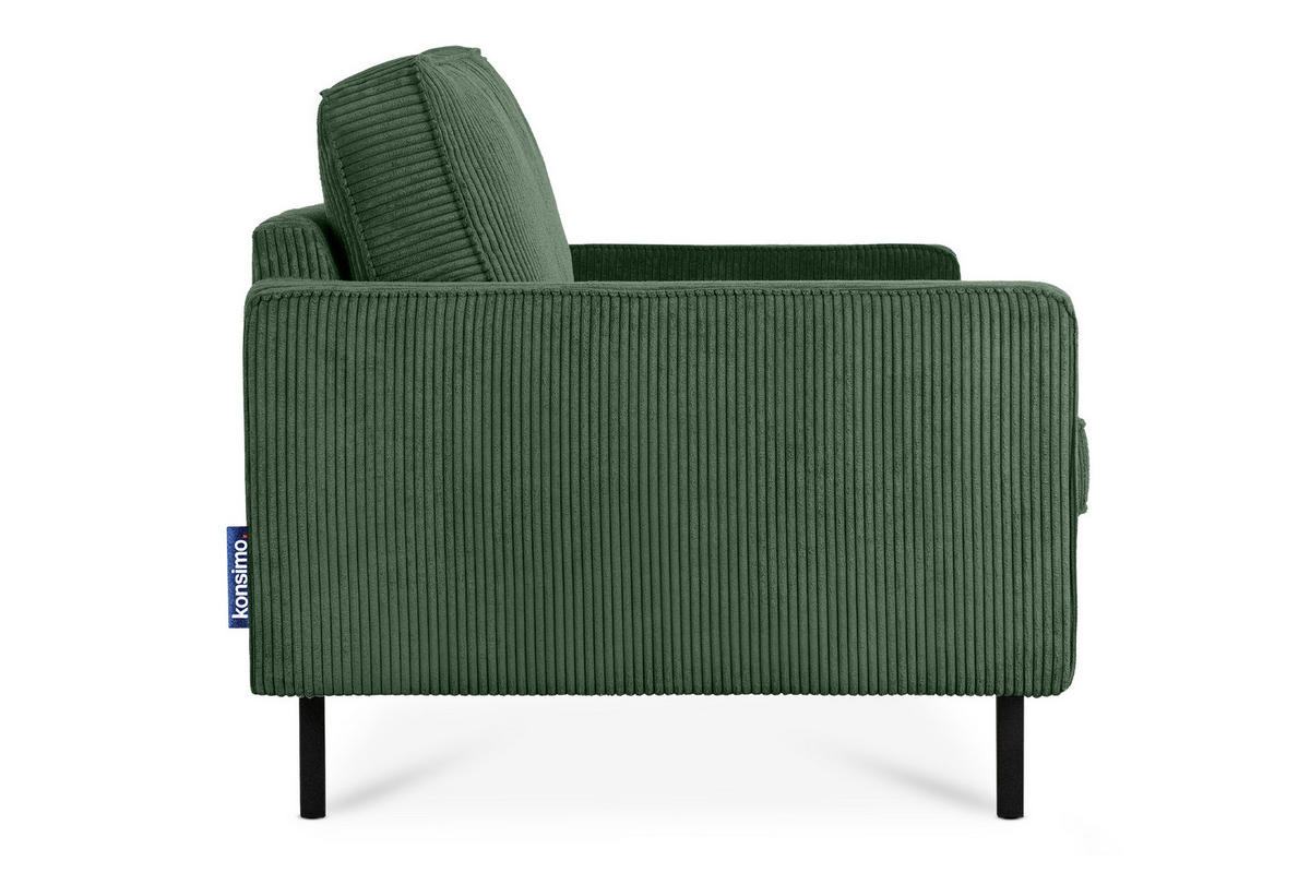 2-SITZER-SOFA INVIA Klassische-Stil mit Armlehnen, Feinkord-Stoff, Dunkelgrün - Dunkelgrün/Schwarz, Textil (164/87/98cm) - KONSIMO®