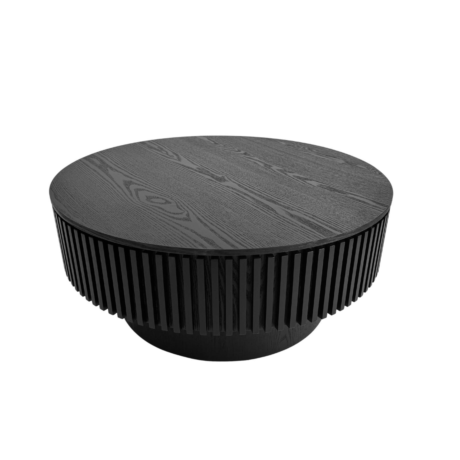 COUCHTISCH DE-37318 rund mit verstecktem Stauraum und Rillendesign Schwarz - Schwarz, Holzwerkstoff (75/75/35cm) - ComfortXL
