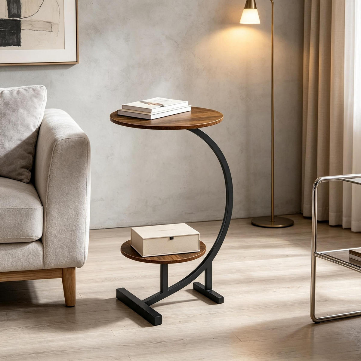 BEISTELLTISCH kompakt modern für Sofa und Bett - Braun, Holzwerkstoff/Metall (31/30/66cm)