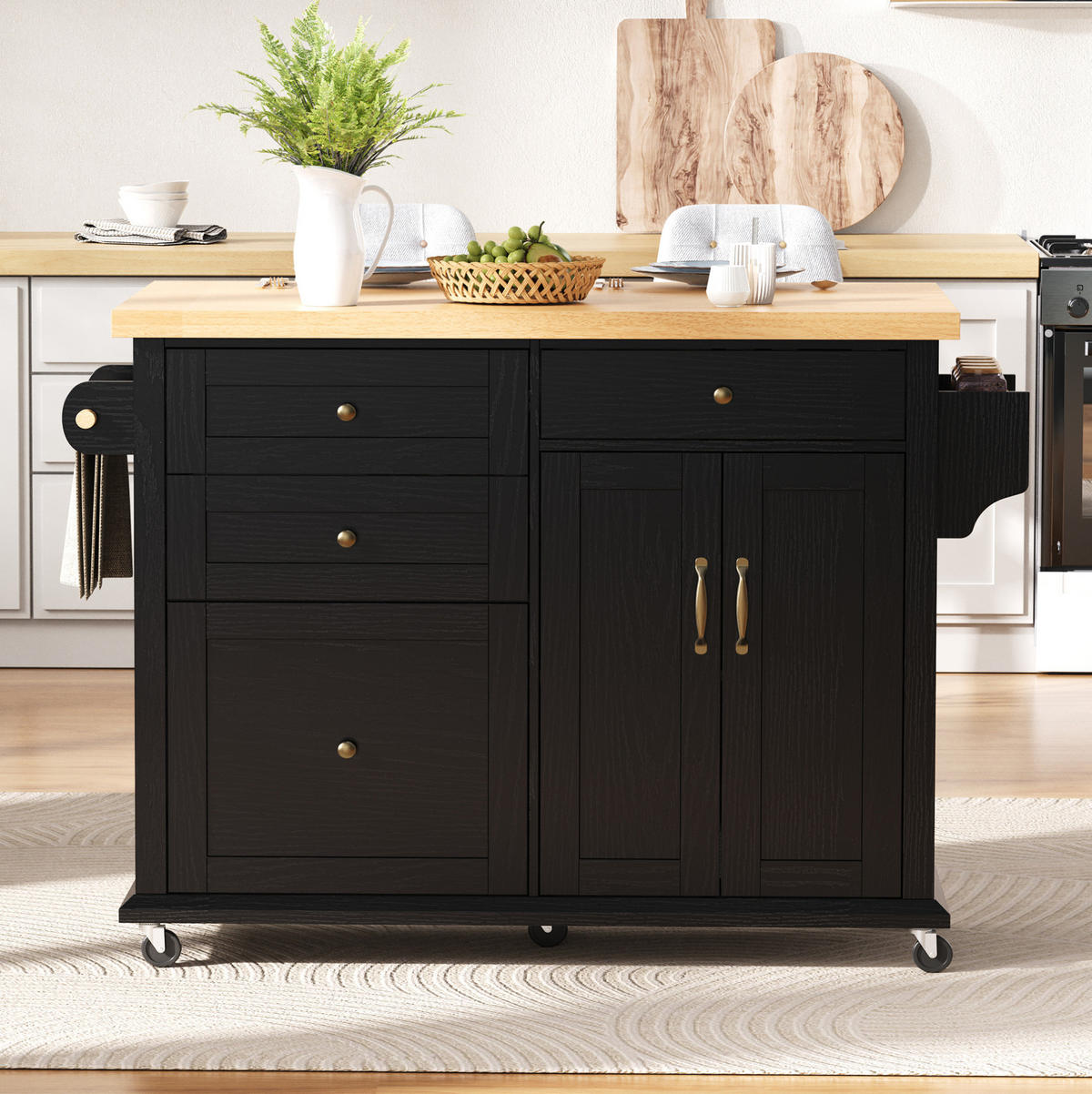 KÜCHENINSEL mit Ausziehplatte 107 x 45-70 x 90,5 cm Schwarz/Natur - Schwarz, Holz (45/90.5/107cm) - Beauniv