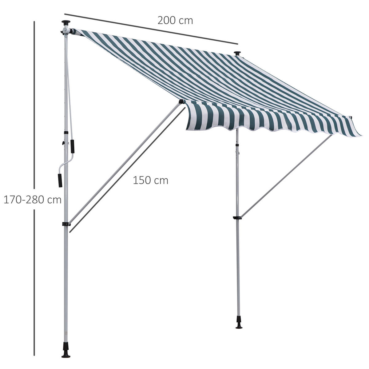 MARKISE, Grau, Aluminium, Stahl, Polyester - Grün, Metall (150/280/200cm) - Outsunny