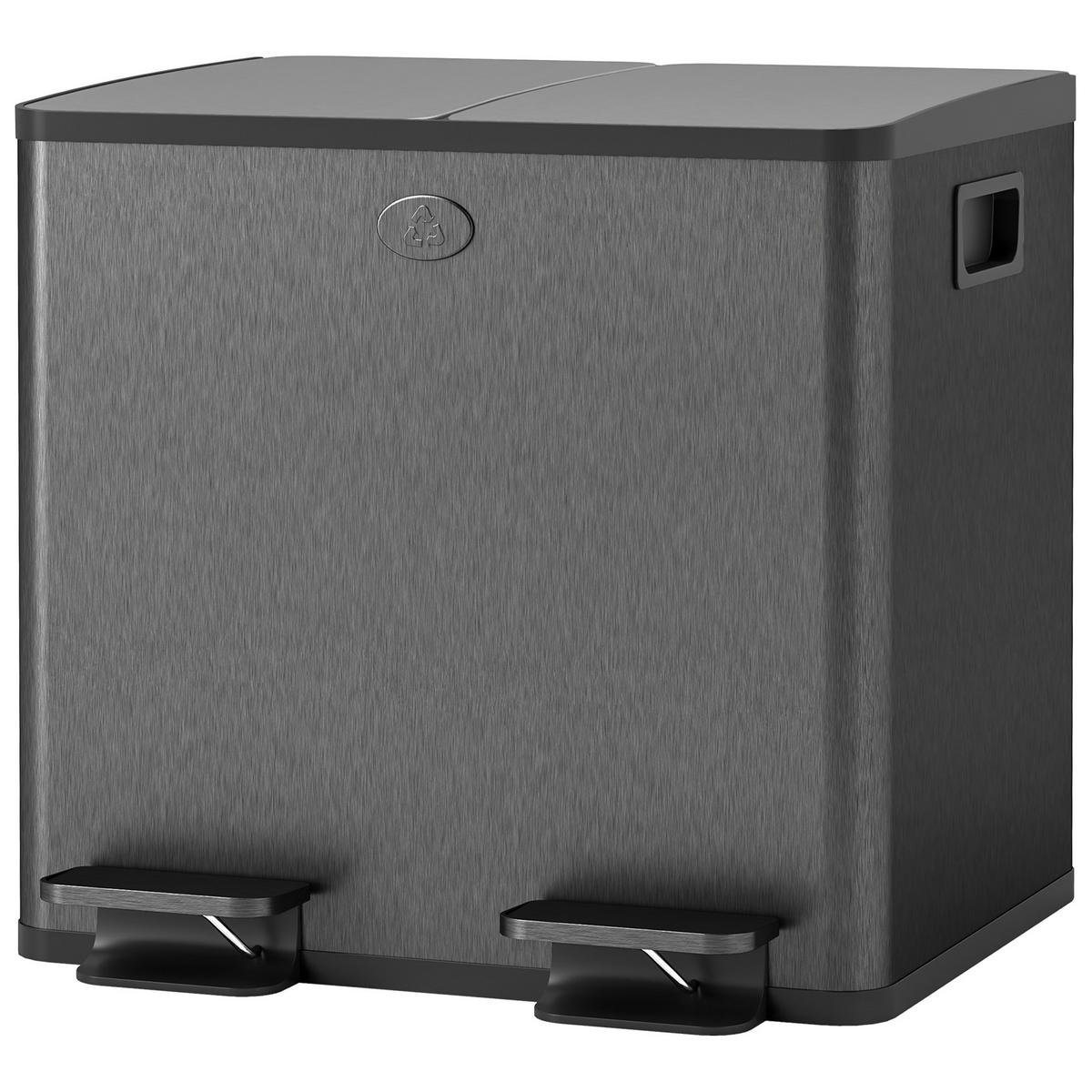 DOPPELMÜLLEIMER 2 x 15 L DE-08957 mit Pedalöffnung & Soft-Close Schwarz - Schwarz, Metall (36.6/43.2/41.7cm) - ComfortXL
