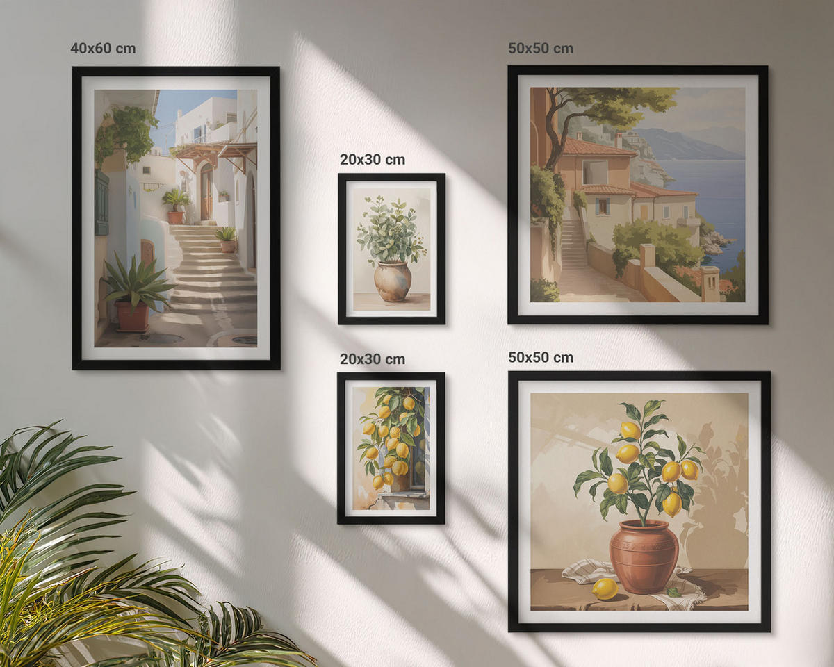 WANDBILDER 5er-Set - 50x50 cm & 20x30 cm & 40x60 cm Schwarzer Rahmen - Blumen in einer Vase, ein Meer aus Zitronen - Schwarz, Kunststoff (40/60cm) - ArtPrintCave