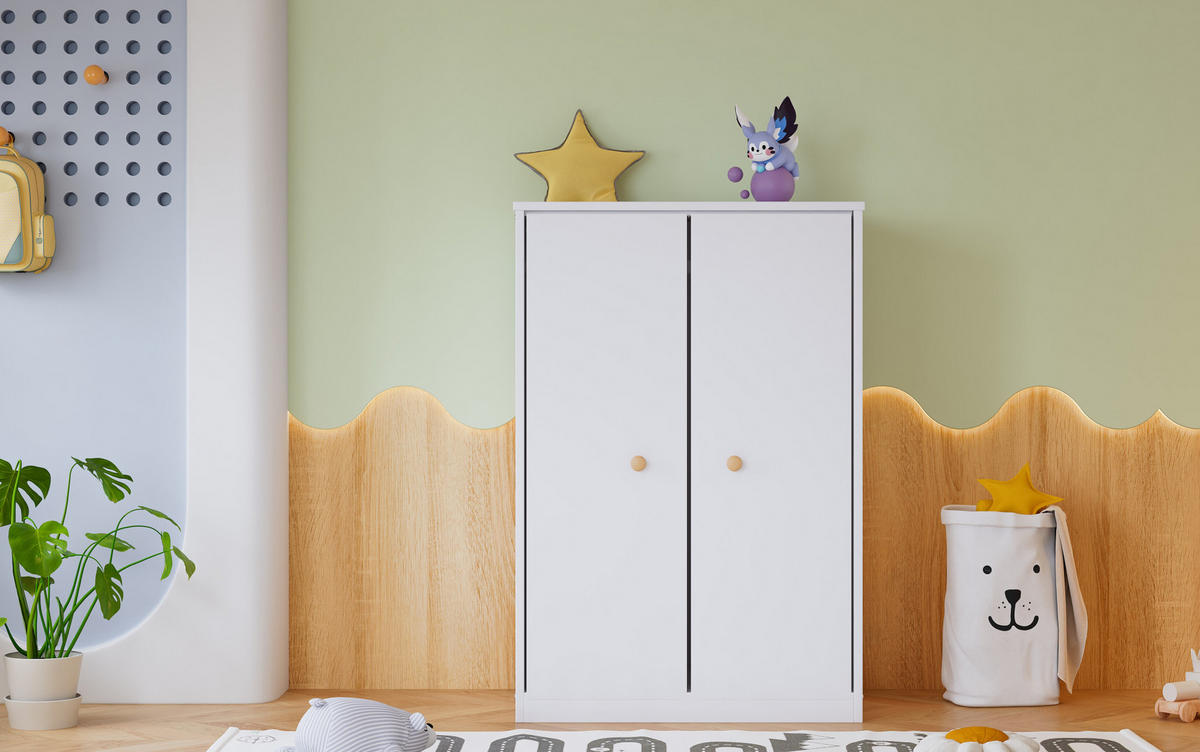OMARA za oblačila 80/50/120 cm s palico, 2-vratna, prostorsko varčna, Bela - bela, les (80/120/50cm) - Redom