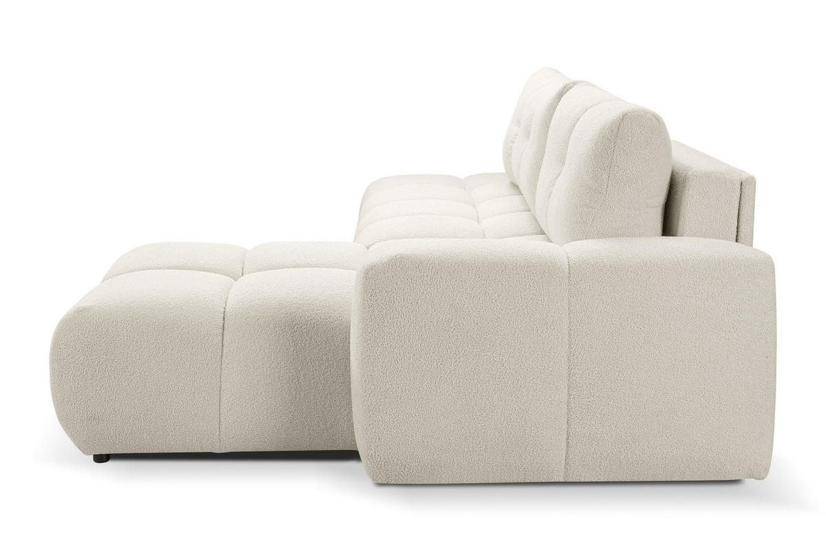 ECKSOFA DUCA L-S Creme Boucle-Stoff mit Schlaffunktion - Creme, Holz (266.5/266.5cm) - MASSENO