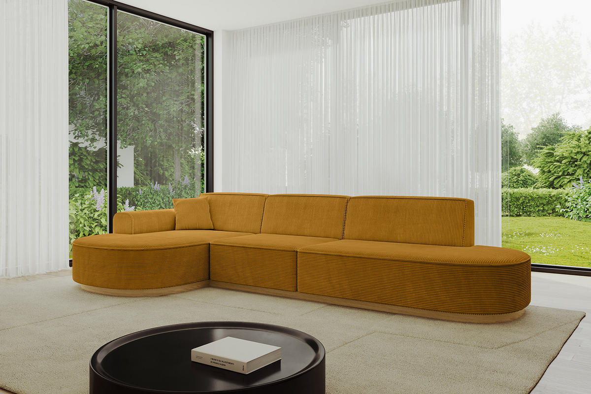 ECKSOFA Ottomane Links MARI-L2-v2 - 328x171x83 cm Senfgelb Cord - Gelb, Holzwerkstoff/Textil (328/171cm) - ALTDECOR