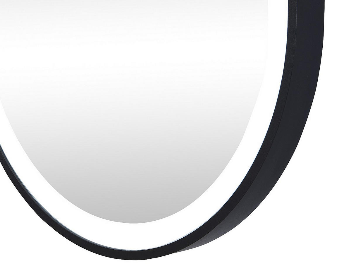 BADEZIMMERSPIEGEL oval mit Beleuchtung - beschlagfrei - 50 x 80 cm - Schwarze Kontur - ALARICO - Schwarz, Glas (50/80/4.05cm) - Vente-Unique