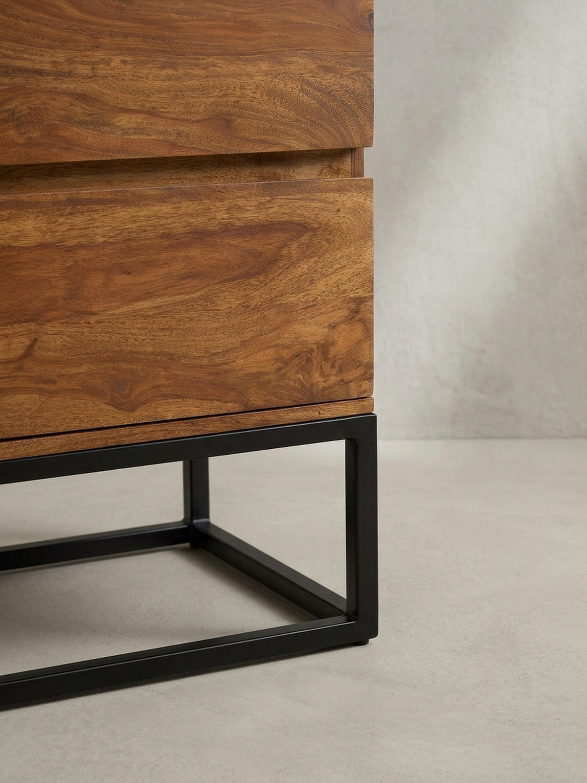 NACHTTISCH – Massivholz/Metall, 40x38x60 cm, 2 Schubladen, Industrial-Stil - Schwarz/Braun, Holz/Metall (40/60/38cm) - KADIMA DESIGN