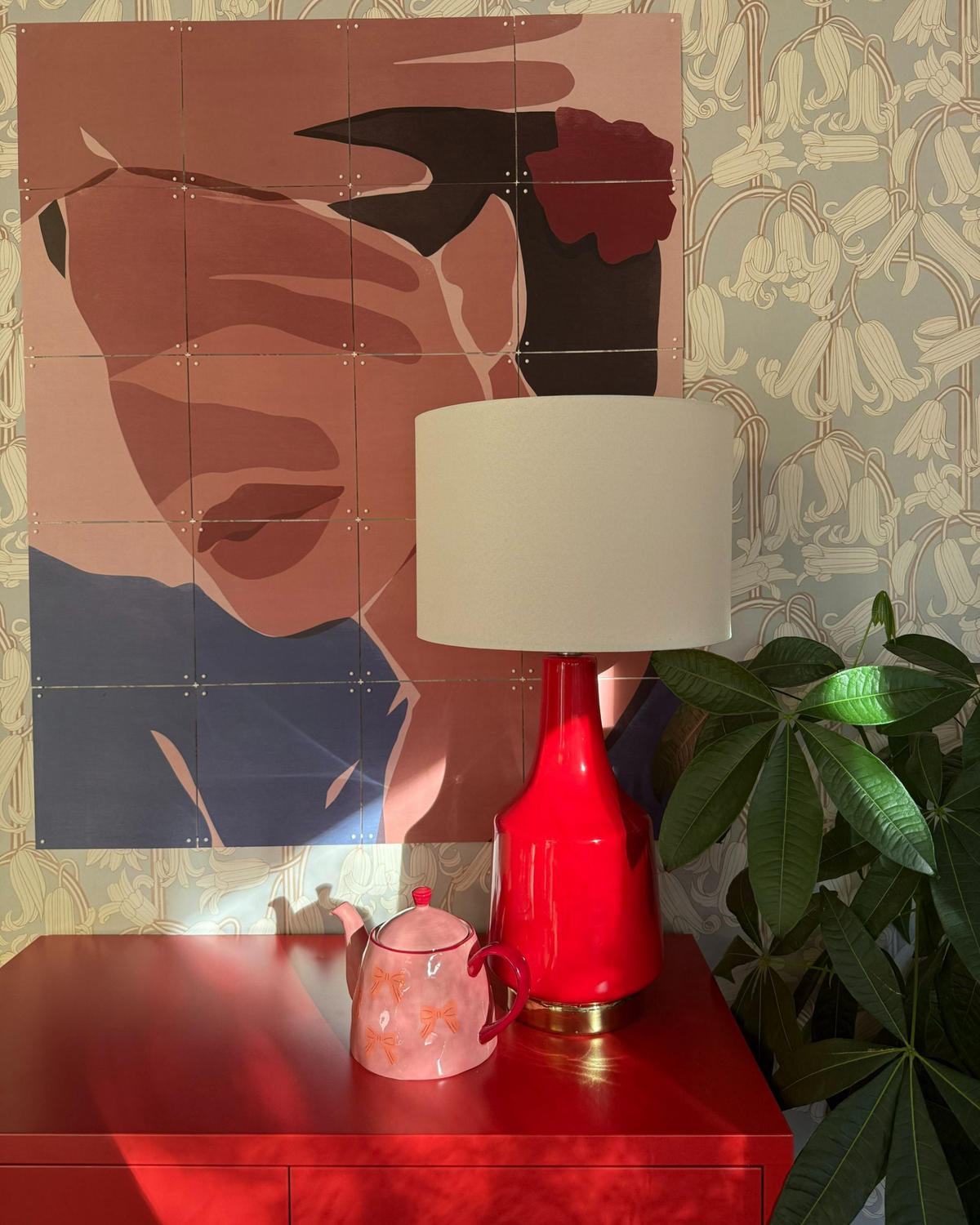 STOLNÍ LAMPA Triversa 32/32/60 cm - červená, keramika (32/32/60cm) - Beliani