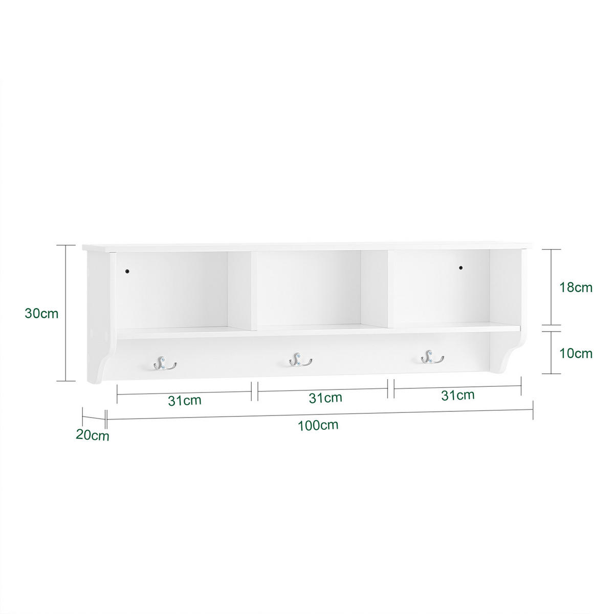 WANDGARDEROBE Weiß - Weiß, Holzwerkstoff (100/30/20cm) - SoBuy