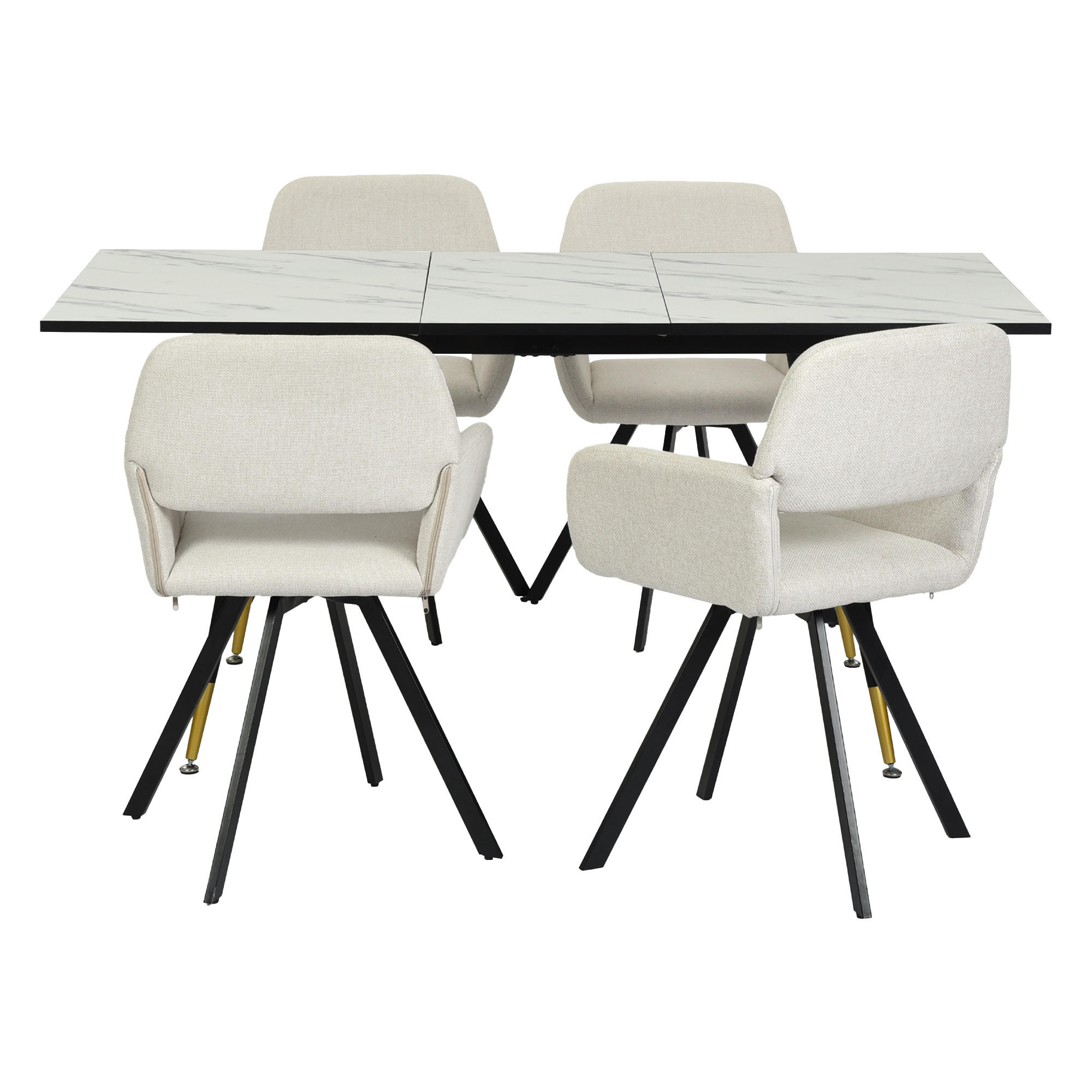 ESSZIMMER SET ausziehbarer Tisch und 4 drehbare Stühle mit beige Stoffbezug - Beige/Schwarz, Holzwerkstoff/Metall (80/75/160cm) - Urban Meuble