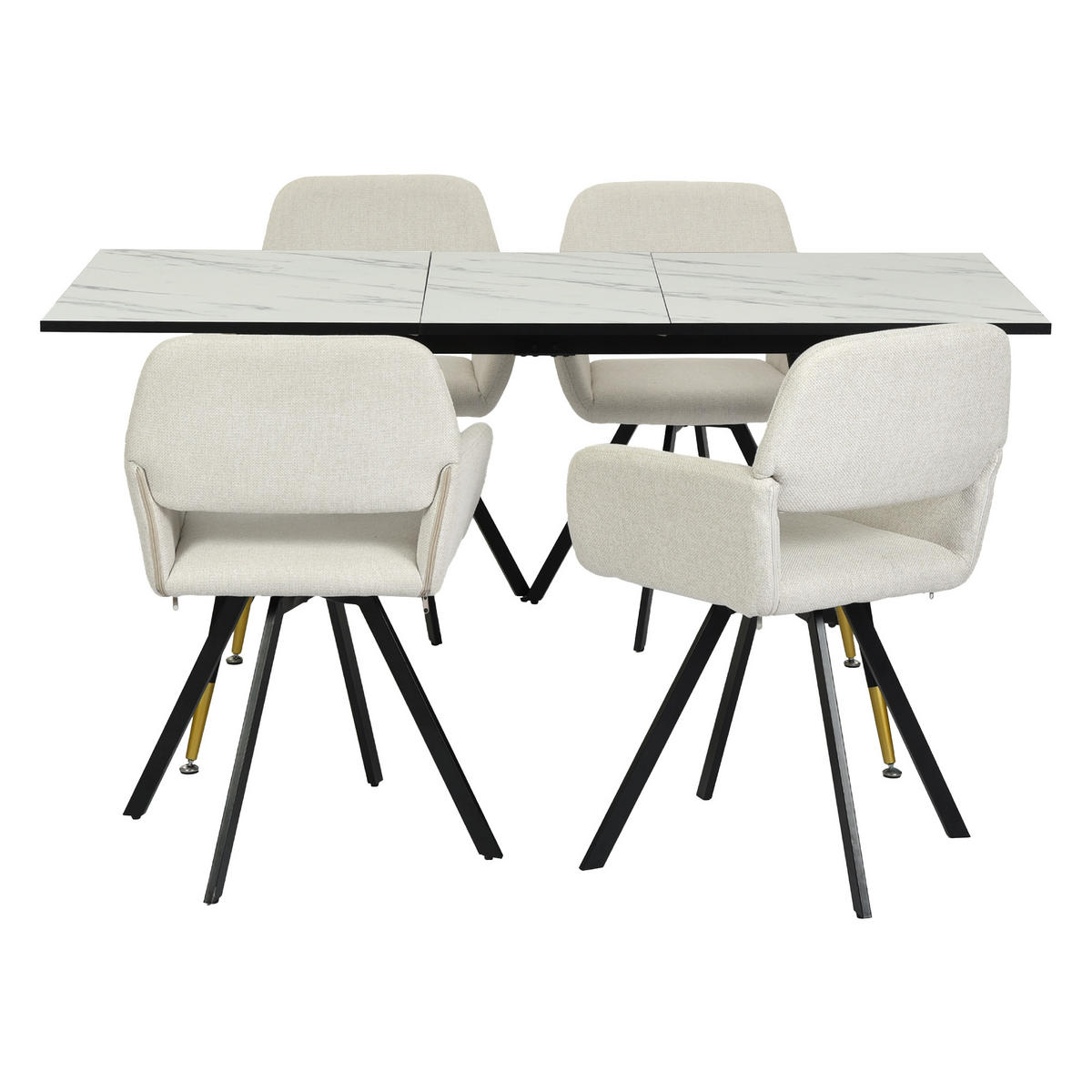 ESSZIMMER SET ausziehbarer Tisch und 4 drehbare Stühle mit beige Stoffbezug - Beige/Schwarz, Holzwerkstoff/Metall (80/75/160cm) - Urban Meuble
