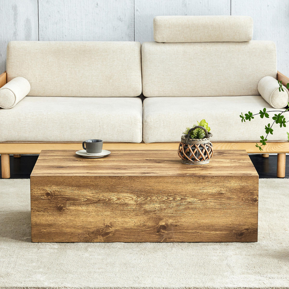 COUCHTISCH aus MDF 90x50x30 cm in Naturfarben mit rutschfesten Füßen - Naturfarben, Holzwerkstoff (90/50/30cm) - Modfu