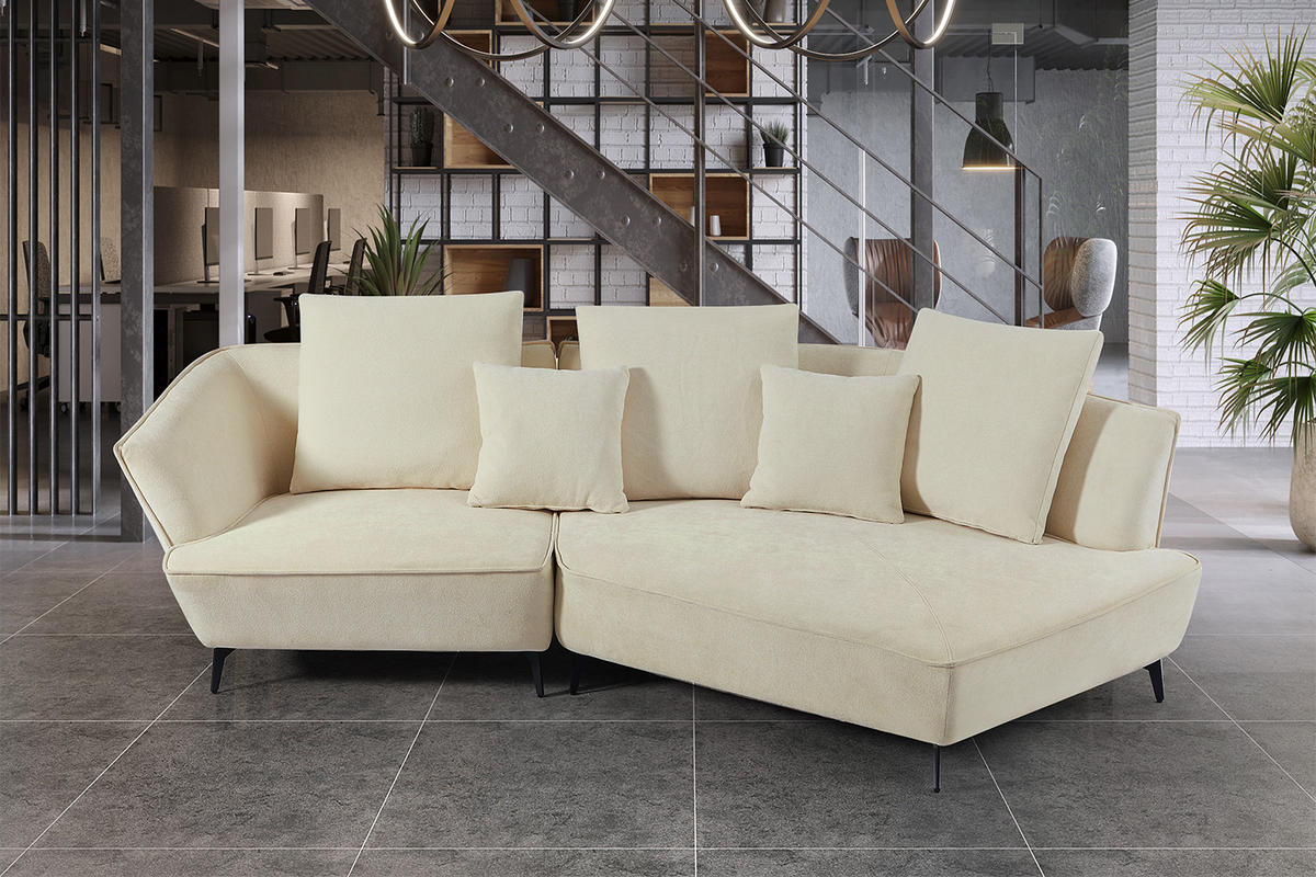 DESIGNSOFA GARBO Cremeweiß Webstoff - Creme/Schwarz, Textil/Metall (280/92/158cm) - KAWOLA