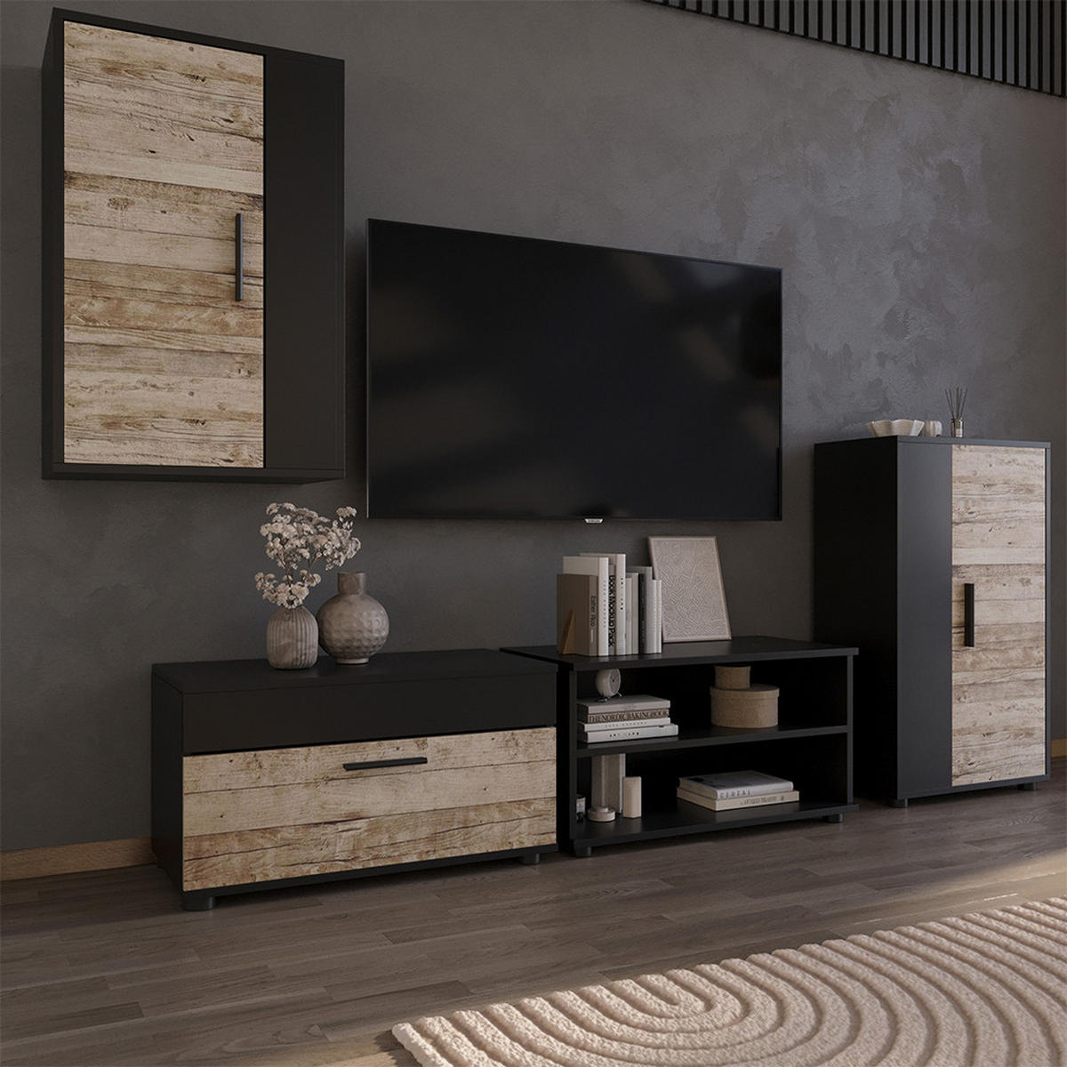 NÁSTĚNNÁ SKŘÍŇKA Berno Černý/pískový dub - černá/Sonoma dub, kompozitní dřevo (70.8/38.9/35.3cm) - Vicco