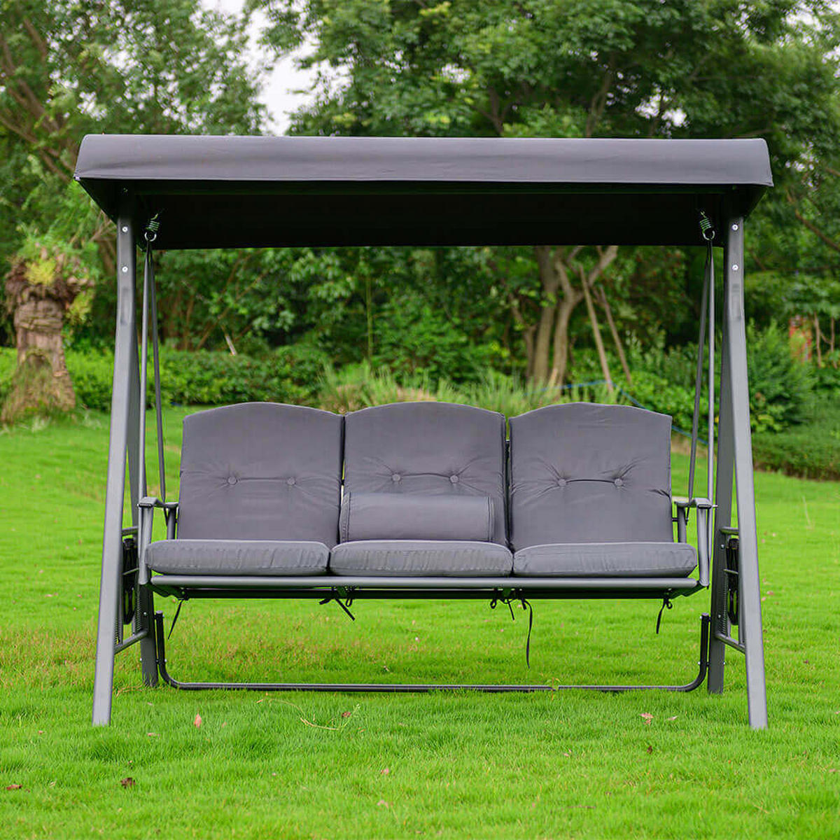 HOLLYWOODSCHAUKEL DESCANSO - Grau, Ohne Regenabdeckung - Grau, Textil/Metall (115/195/198cm) - Home Deluxe