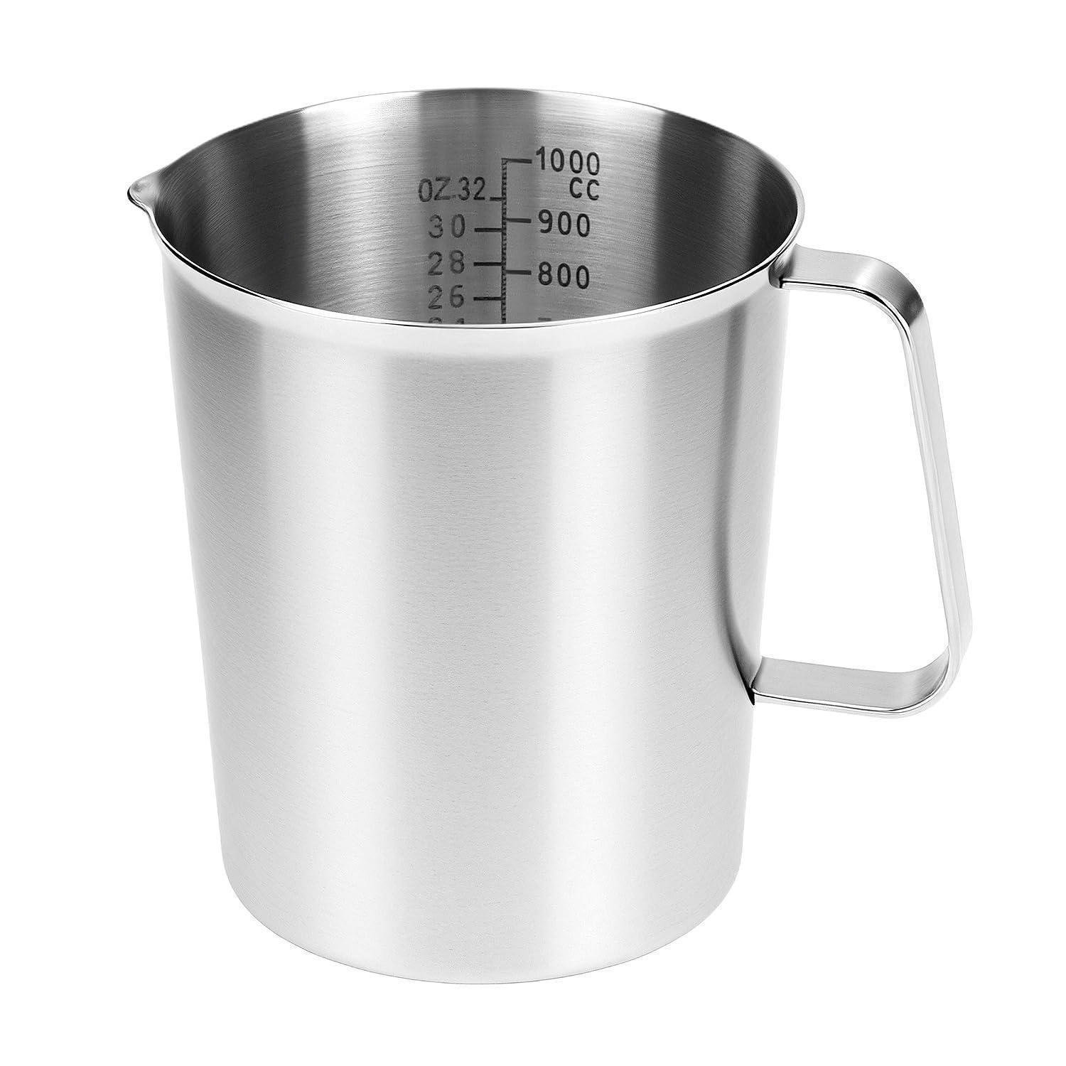 MESSBECHER Edelstahl 1000 ML mit 3 Skalen - Silberfarben, Metall (1L)