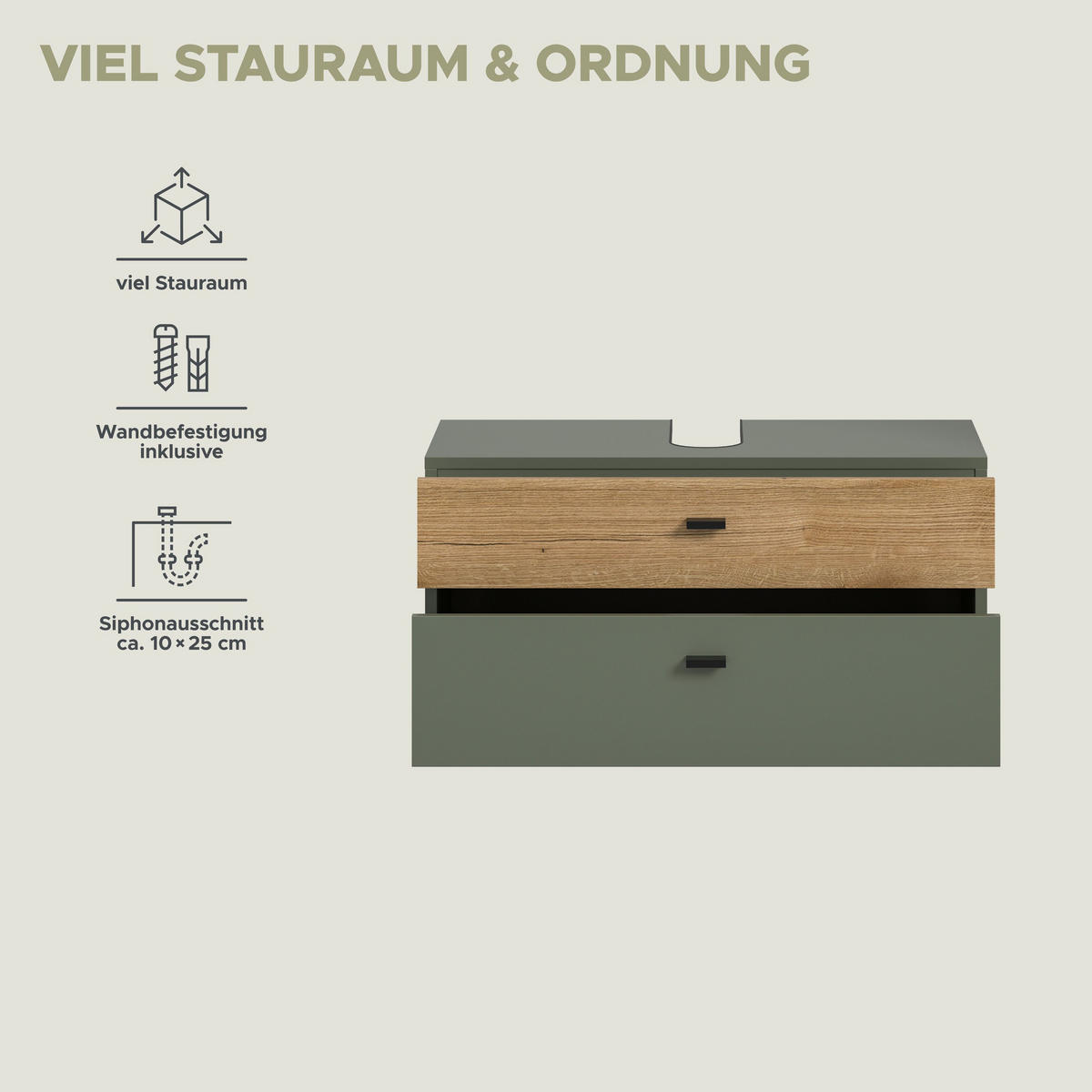 WASCHBECKENUNTERSCHRANK AQUA (B/H/T: ca. 75/35/35 cm) in Sage Green/Sage Green - Grün, Holzwerkstoff (75/35/35cm)