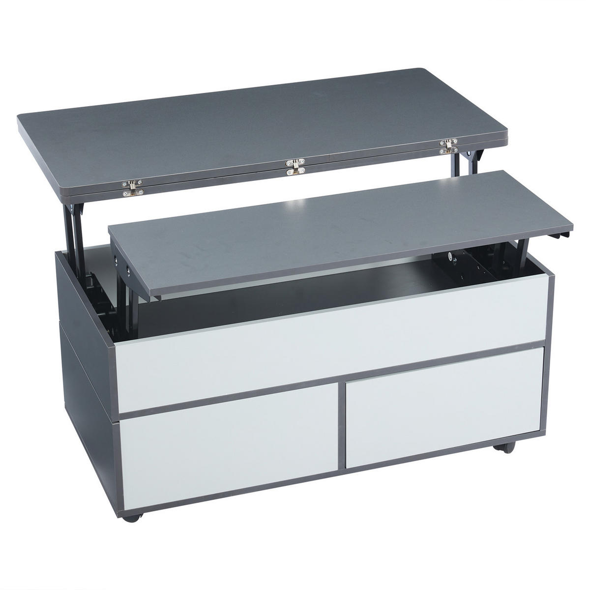 COUCHTISCH höhenverstellbar Stauraum Schubladen Rollen 100/98/65 cm - Grau, Holz (100/98/65cm) - Kaket
