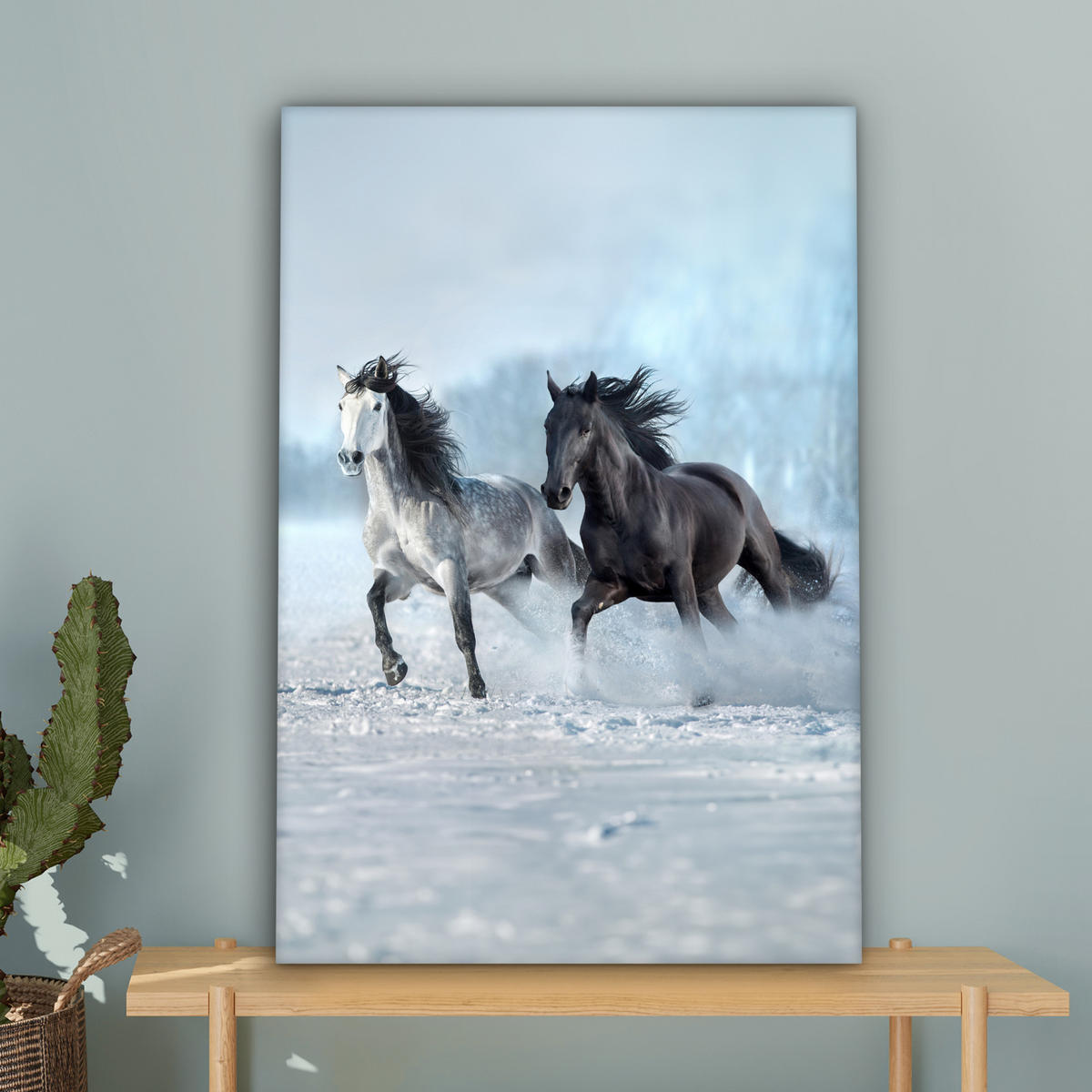 LEINWANDBILD Pferde - Winter - Tiere - Natur - Schnee 60x90 cm - Anthrazit, Textil (60/90cm) - MuchoWow