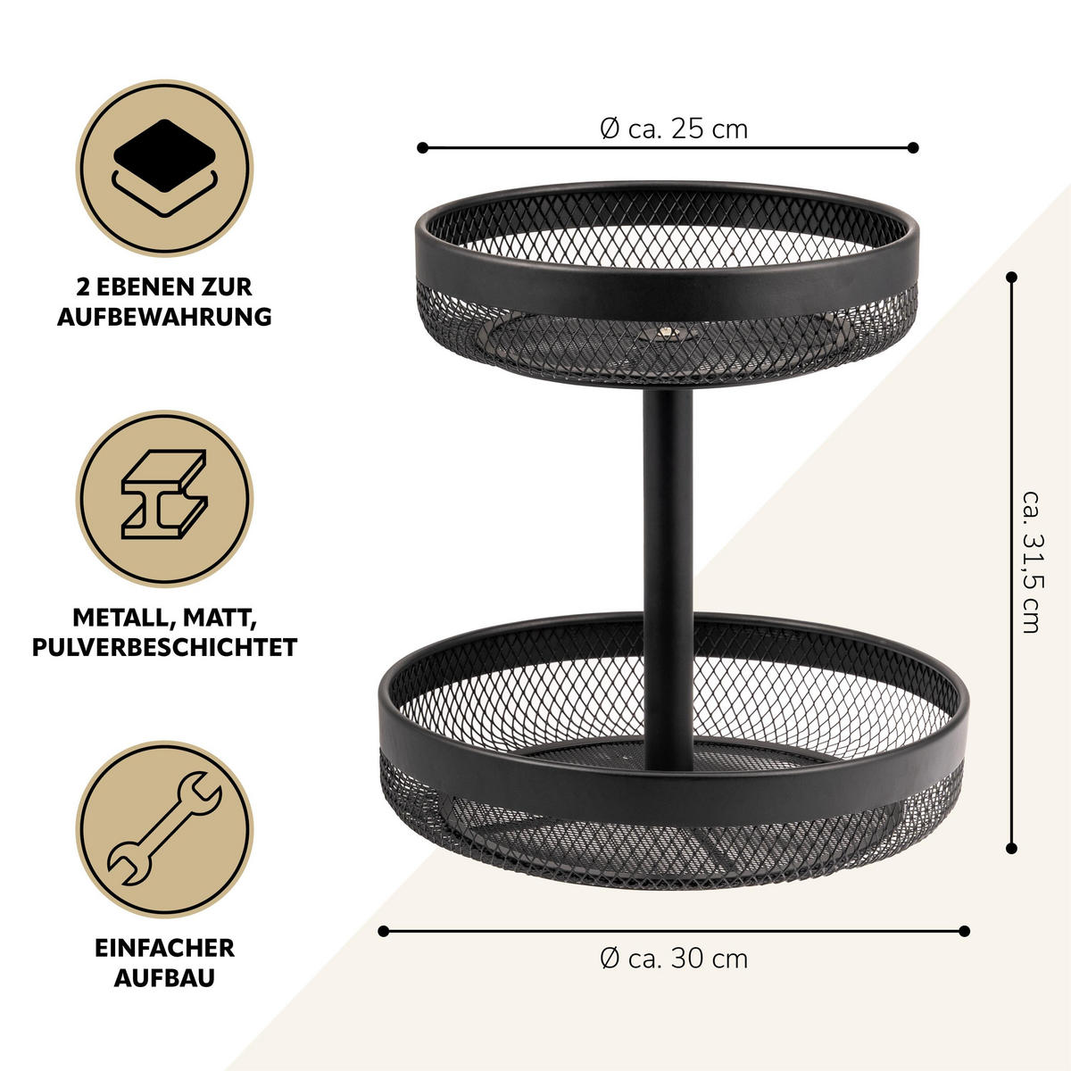 OBSTKORB, schwarz, Metall - Schwarz, Metall (31.5cm) - eluno