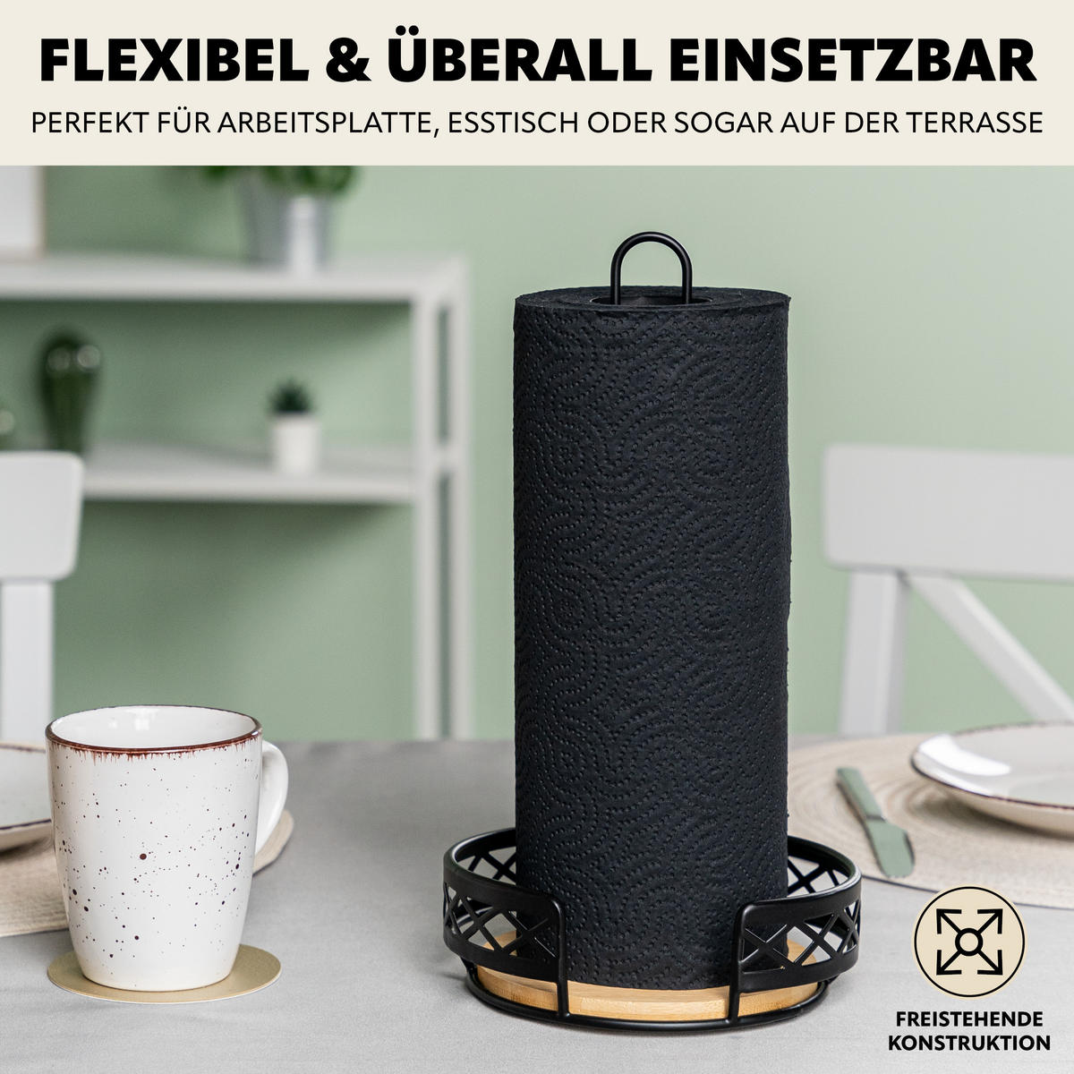 KÜCHENUTENSILIEN 3er Set, Metall, Bambus, schwarz - Schwarz, Metall (23.5/9.5/23.5cm) - bremermann