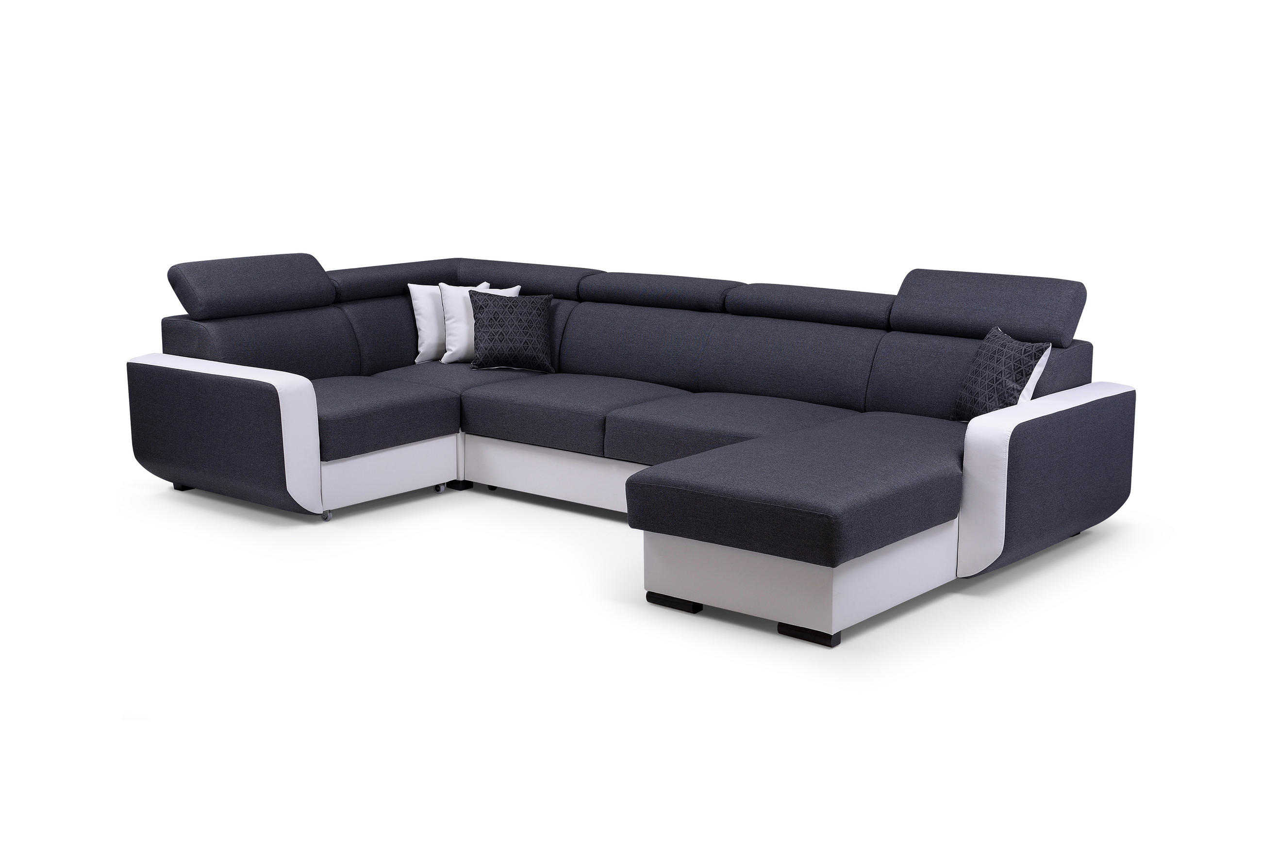 WOHNLANDSCHAFT PALAZZO Grau Geflochtener Stoff mit Schlaffunktion - Grau, Holz (337/97/184cm) - MASSENO